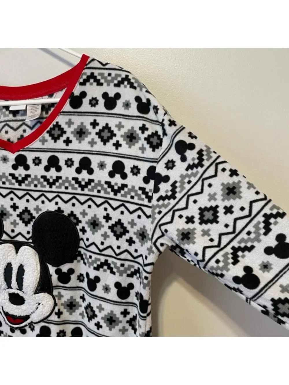 Disney Mickey Mouse Womens XL Cozy Fleece Long-Sleeve Nightshirt With Red Trim - Picture 2 of 7
